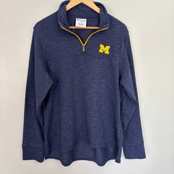 Champion Tops - Champion University of Michigan Sweatshirt Womens Large 1/4-Zip Blue Embroidered